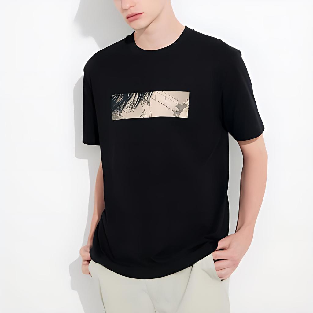 Uniqlo X Attack On Titan Collaboration FW23 Comic Avatar Banner Print Crew Neck Short Sleeve T-Shirt Unisex Tops Black 468530-09