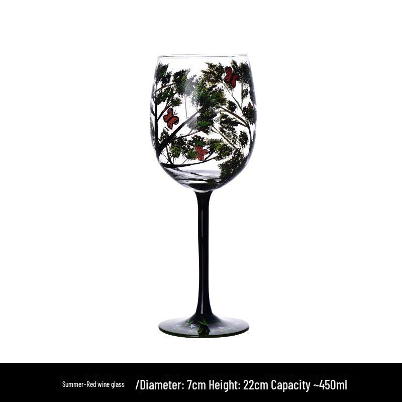 Four Seasons Hand-Painted Crystal Glass Goblet & Egg Cup Set