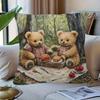 1pc, Short Plush Decor Pillow Case, Teddy Bear Picnic Print Throw Pillows Covers, Single-sided Printing, Suitable for Sofa, Living Room, Bedroom, Offi