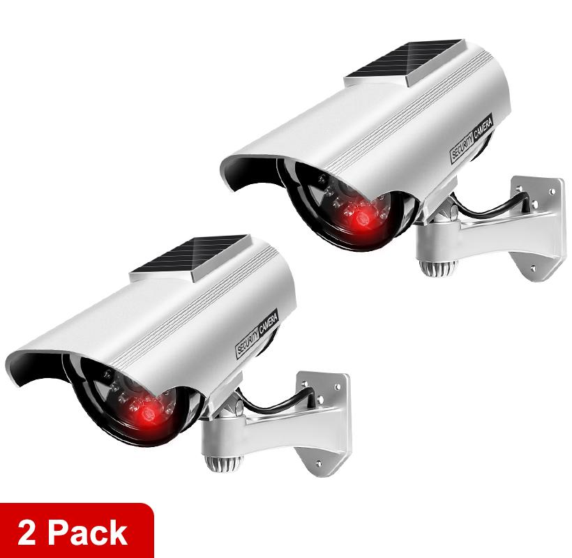 Solar Fake Bullet Security Camera Dummy Surveillance System, Red LED Lights Anti-Theft,Indoor Outdoor Deterrent Home Office