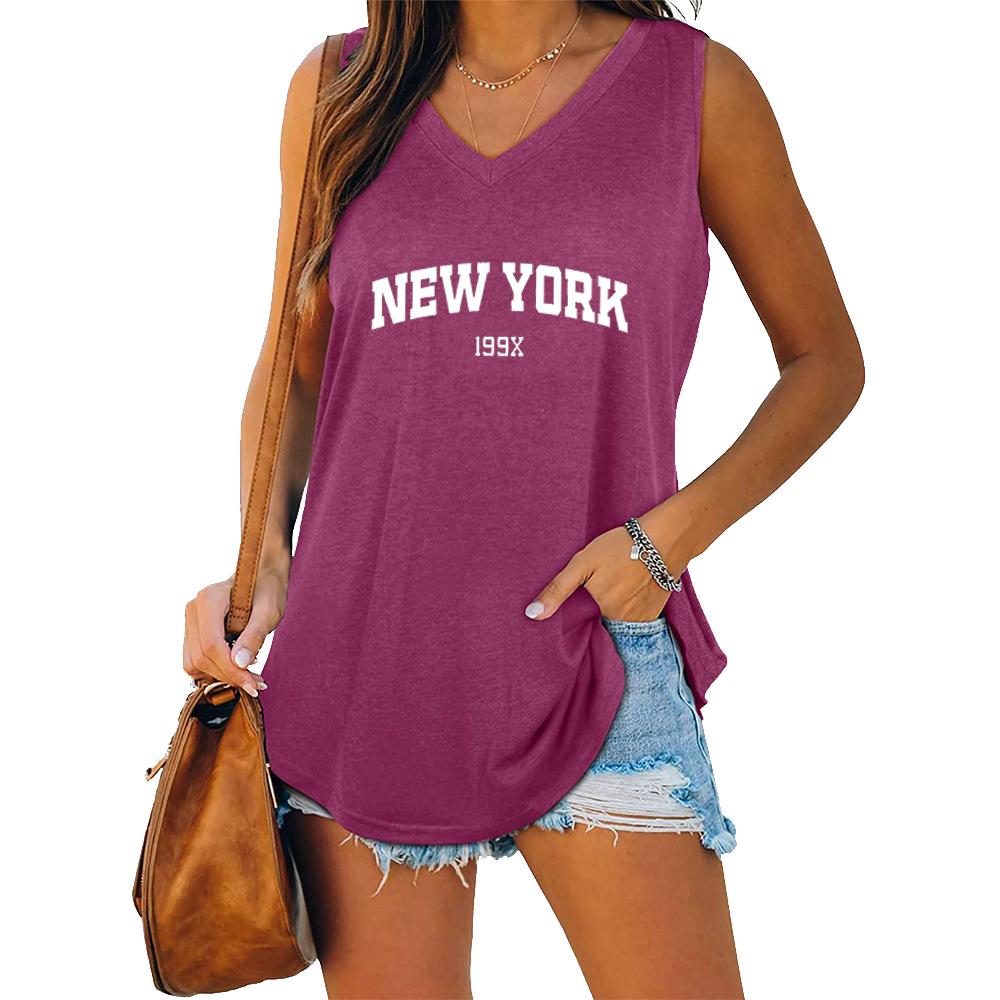 

Летняя мода Принтованная майка Женская Повседневная с V-образным вырезом Без рукавов XXL розы красного