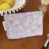 Polyester Canvas Flower Clutch Bag Flower Pattern Zipper Closure Cosmetic Storage Pouch Large Capacity Portable Makeup Bag