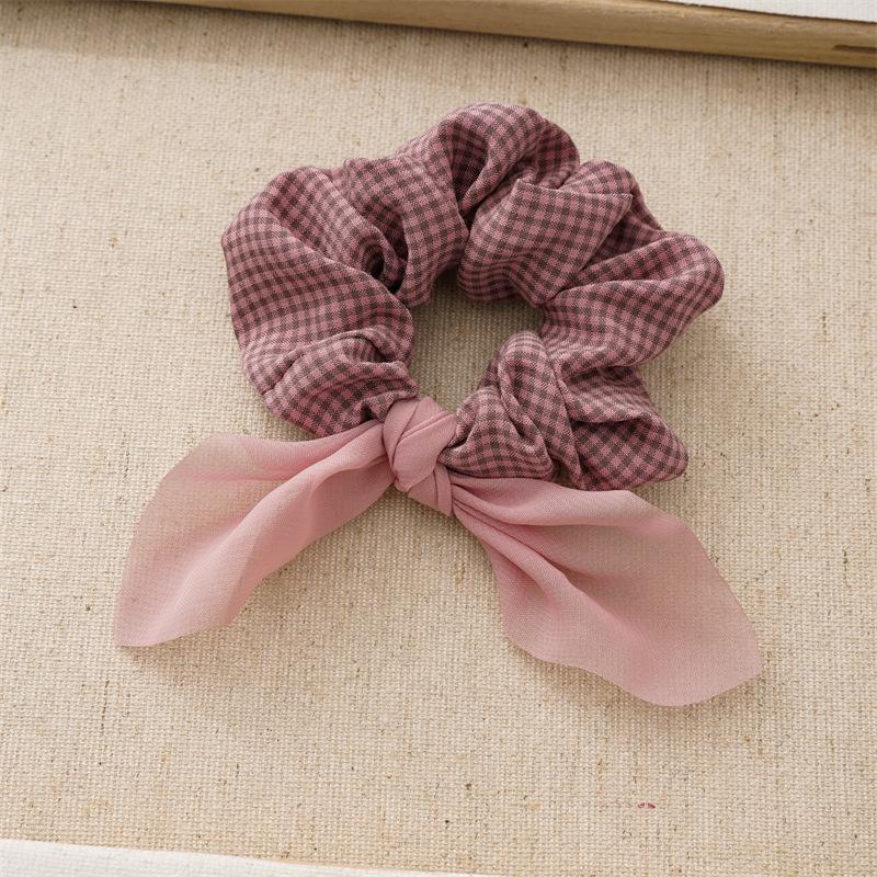 Korean New Sweet Cute Colorful Check Fabric Elastic Scrunchie High-grade Handmade Bow Hair Accessories Horsetail Hair Rope