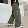 Boys Cargo Pants Children Spring Casual Trousers Children Autumn Straight Loose Pants Teenager Solid Color Wide-leg Clothing