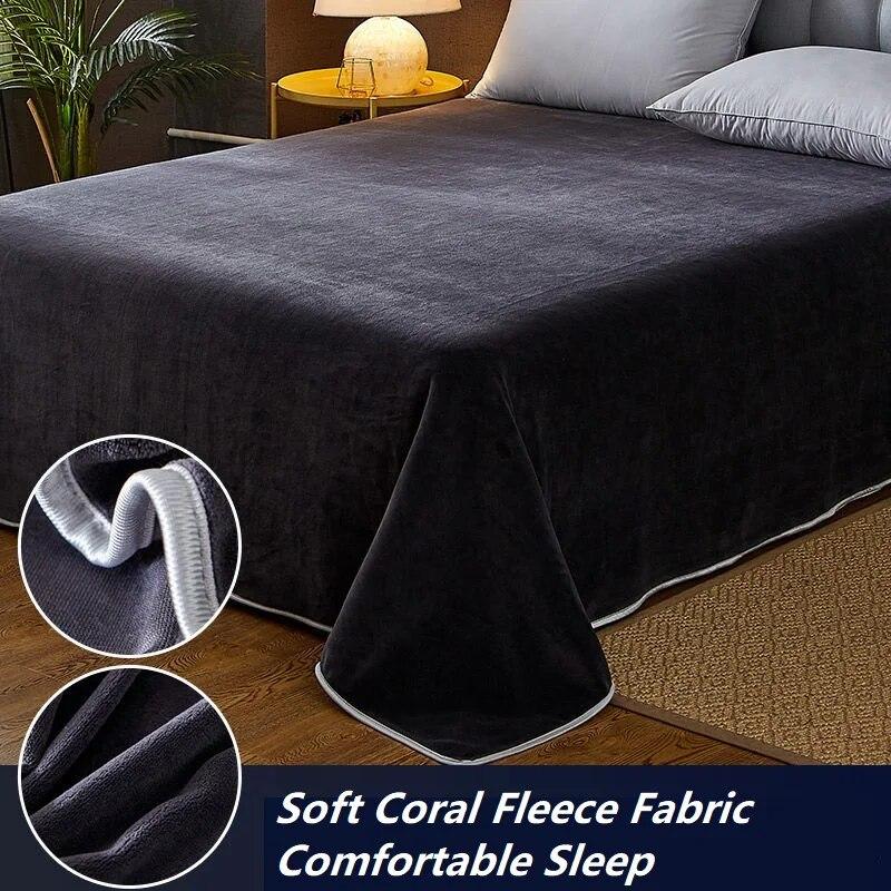 Good Quality Winter Soft Crystal Velvet Flat Sheet Coral Fleece Solid Color Queen King Size Bed Sheet Without Pillowcase