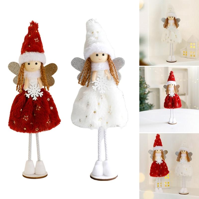 Christmas Snowflake Angelic Girl Dolls Standing Figurine Soft Toy for Tabletop Holiday Decoration Collectible Ornament