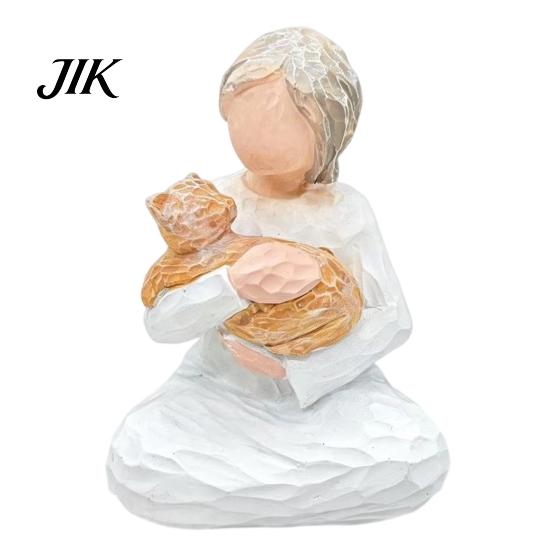 Quiet Atmosphere Ornament Cat Girl Resin Ornament, Artistic Tabletop Sculpture, Minimalist Small Figurine for Bedroom Healing Figure Home Entryway