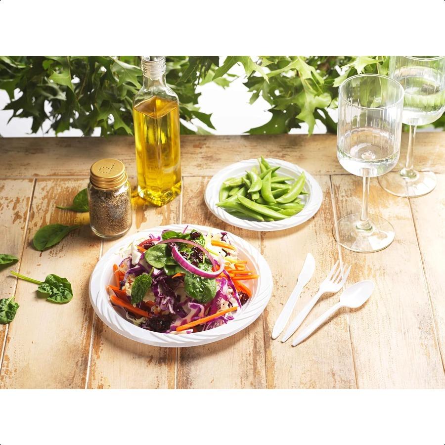 1000 Count White Silverware Set 334 Plastic Forks 333 Spoons 333 Knives Medium Weight BPA Free Disposable Plastic Cutlery Set B