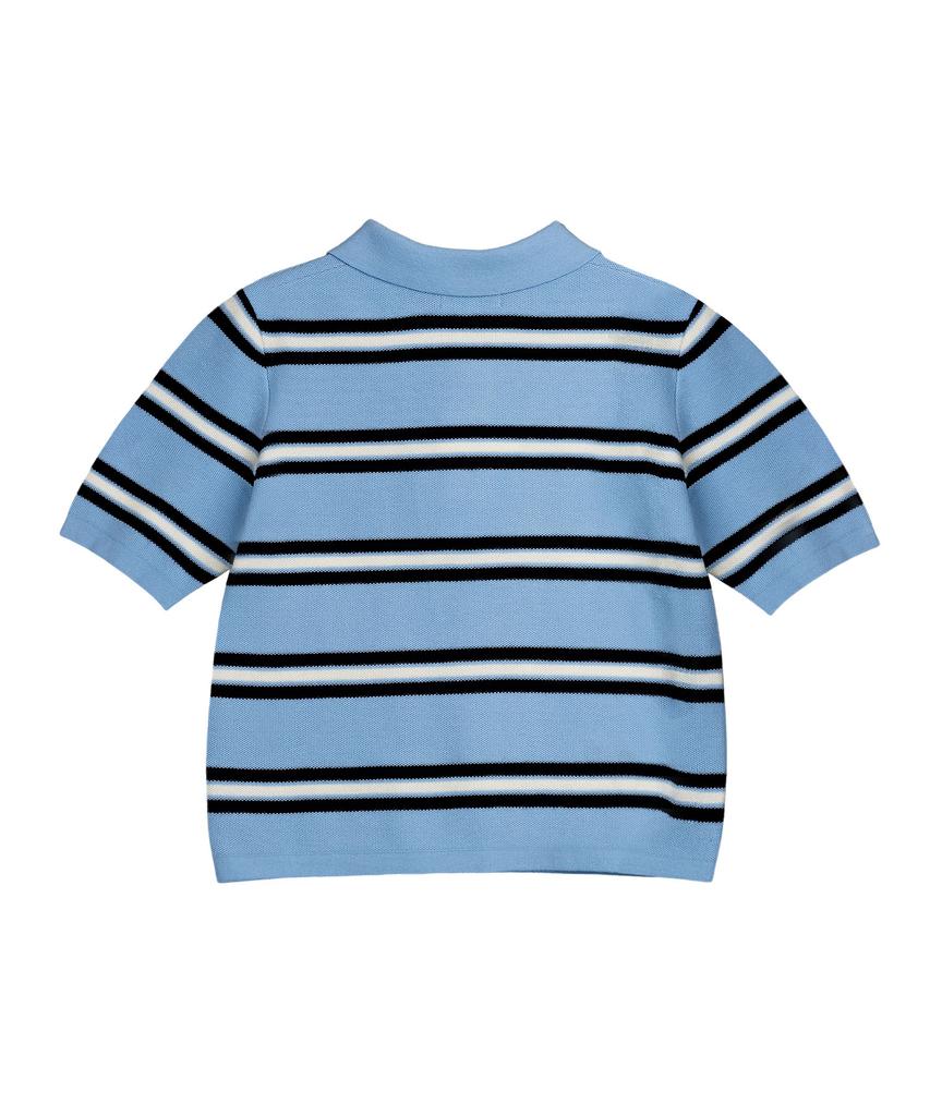 WACKY WILLY Women'S Striped Collared Short Sleeve Knit Sky Blue