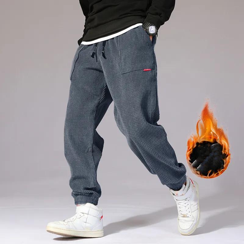 Men Autumn Winter Casual Corduroy Harem Pants Sport Thermal Fleece Sweatpants