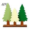 Tree Theme Home Decor Wooden Christmas Table Sign, 3 Colors Pine Sign with Wood Base, Rustic Xmas Desktop Decoration for Holiday Party