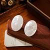 S925 Sterling Silver Natural Shell Stud Earrings with Ice Crack Texture and White Mother-of-Pearl - Elegant Oval Design.