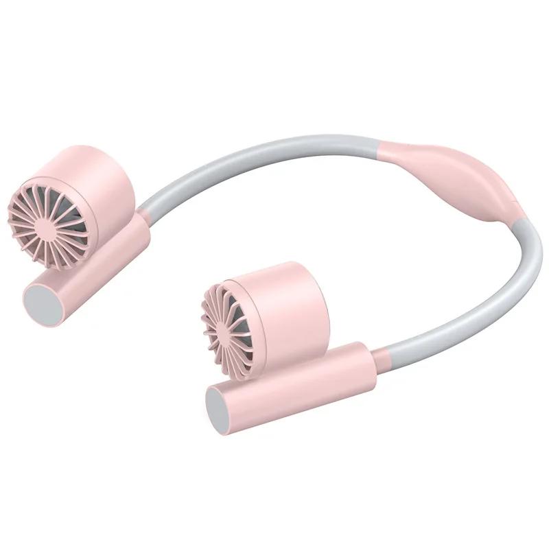 Portable Light Weight Wearable Fan Halter Neck Air Cooling Fan USB Rechargeable Outdoor Travel Sport Hanging Neck Fan 3Gear Wind розовый