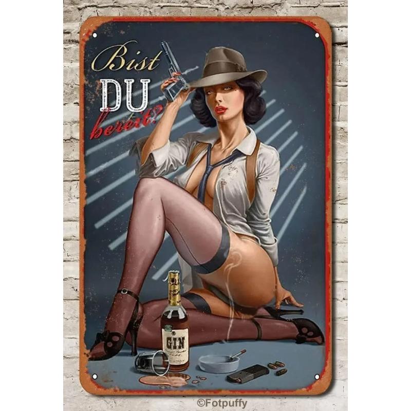 Pin-Up Girl Metal Sign, Vintage Wall Art Decor 30x20cm