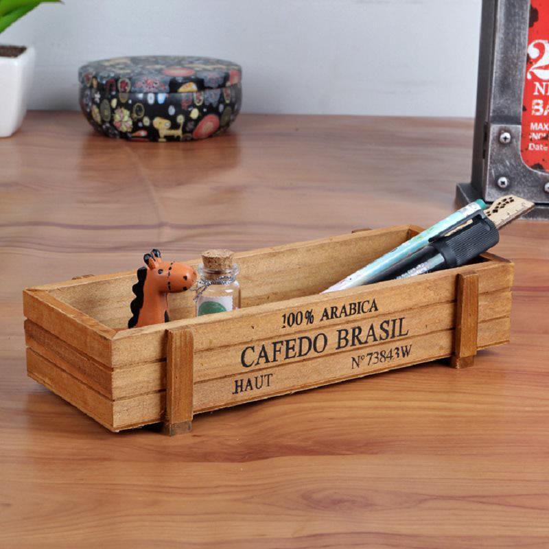 Retro Wooden Succulent Planter and Organizer Box