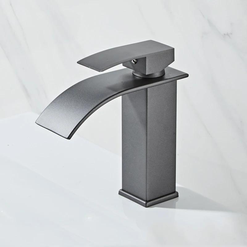 Black Waterfall Bathroom Basin Faucet Waterfall Spout Vanity Sink Mixer Tap Brush Gold Sink Faucet Tall short Style Chrome Gray