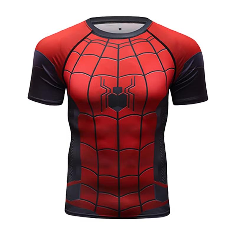 2026 Men's Compression Fitness T-shirt Superhero Print Short Sleeve Quick Dry Sportswear For Gym Running Training Casual