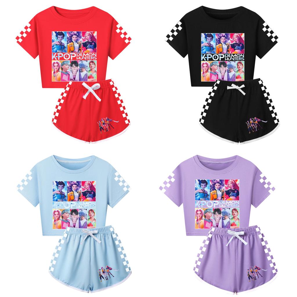 Kpop Cacciatori di Demoni Modello Bambini Manica Corta Pantaloncini Corti Set Pigiama Genitore-Figlio Per Bambini e Adulti