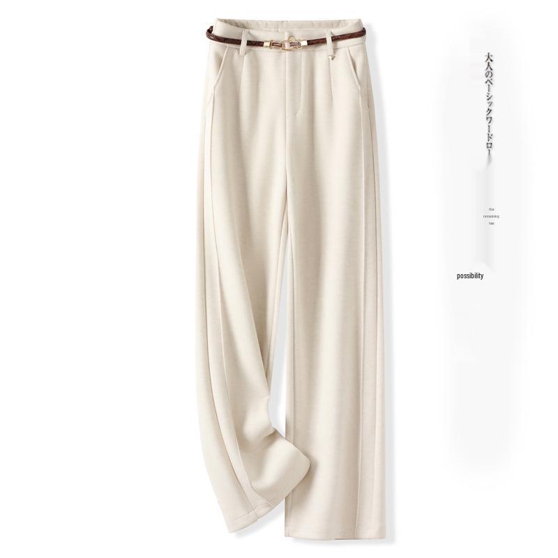 Oatmeal Wool Wide-Leg High-Waisted Slimming Pants for Autumn 2025