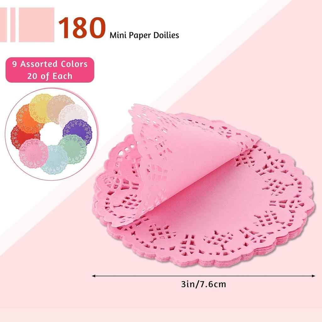 Small Round Paper Doilies, 180 Pcs 3.5 Inch Colored Lace Paper Doilies Mini Paper Doilies Disposable Paper Placemats Round Lace Doilies for Tables,