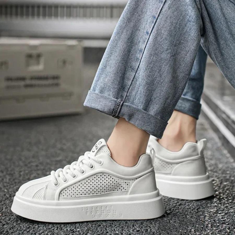 2025 Spring and Summer New Mesh Breathable Openwork Casual Flat Heel Low-top Lace-up Sports Vulcanized Board Shoes shoes for men