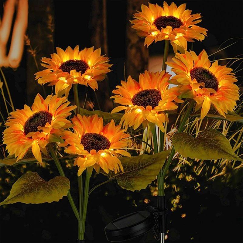 1/3 Head Solar Simulation Sunflower Lights Garden Decor Yard Lawn Night Lights  LED Landscape Lamp Home Decoration Flower Light