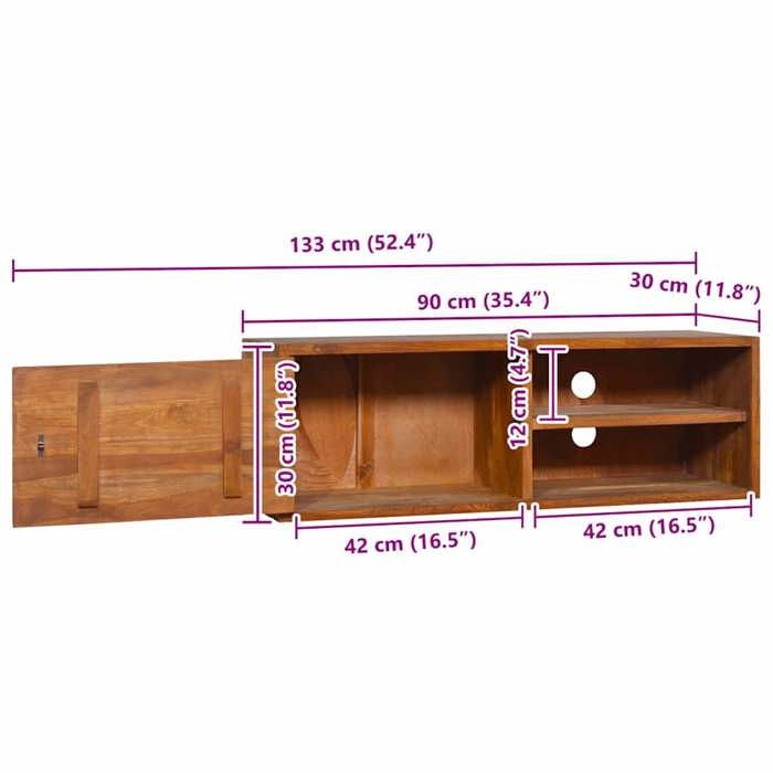 VidaXL Meuble TV mural 90x30x30 cm Bois de teck massif