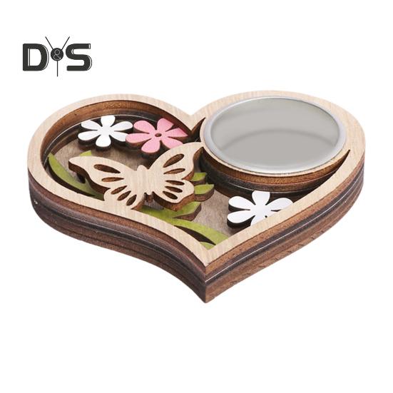 Wood Carving Butterfly Candle Holder Love Heart Votive Tealight Candle Stand Living Room Bathroom Candlestick Decoration Table Centerpiece