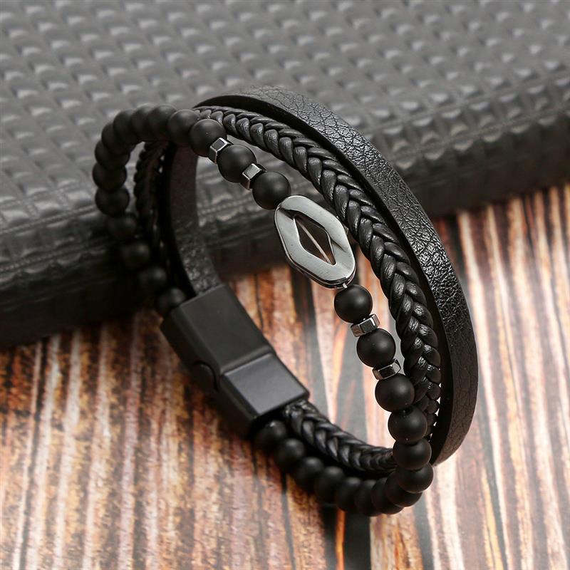 Pulsera de Cuero para Hombre Clásica Estilo Nuevo Tejida a Mano Combinación Multicapa Accesorio Moda Joyería para Hombre Venta al por Mayor Dropshipping