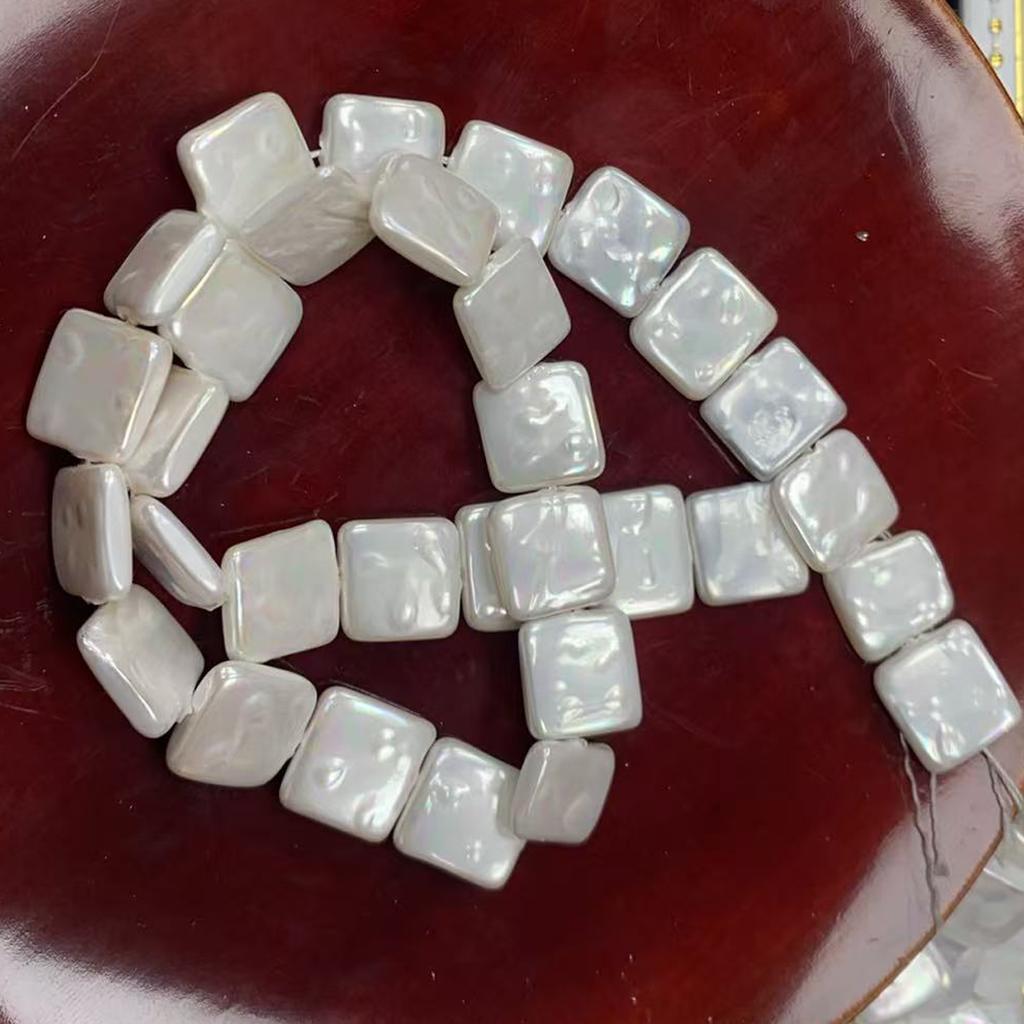 1 Strand White Square Natural Shell Beads 12x12mm Textured Square Pearl Beads 38cm for DIY Necklace Bracelet Jewelry Making
