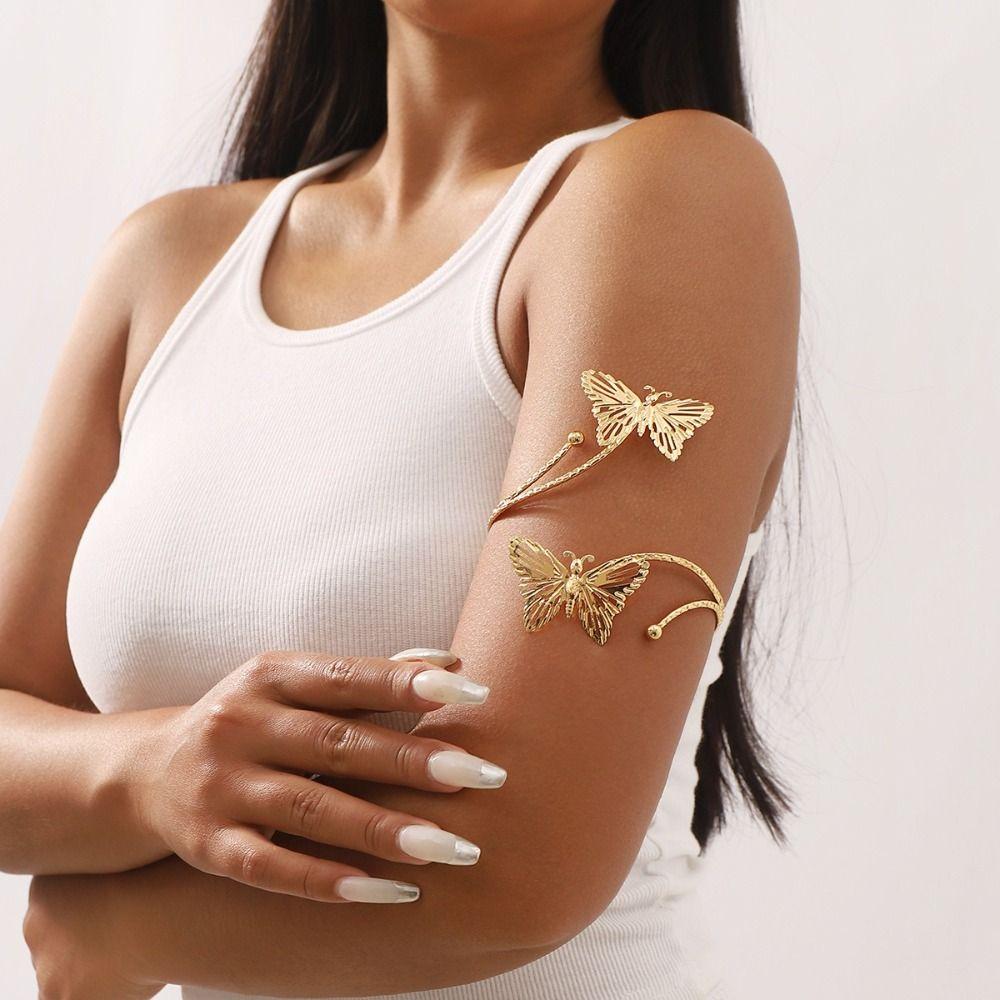 Gold Color Tassel Arm Chain Metal Wide Open Bangle Creative Arm Cuff Performance