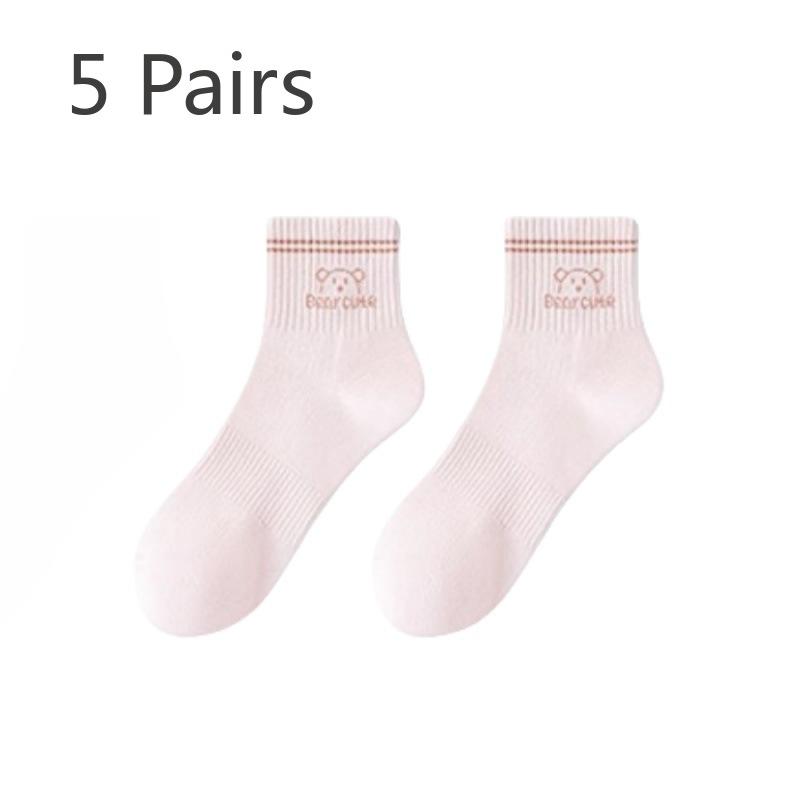 5 Pairs of Women's Spring and Summer Pure Cotton Deodorant Breathable Mesh Student Sports Tube Socks