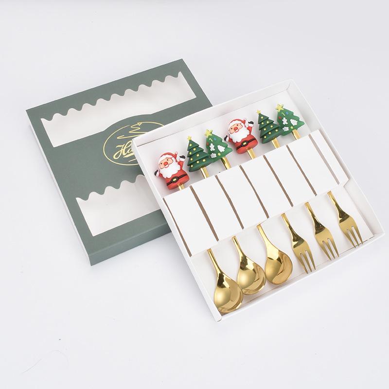 Cartoon Christmas Tree Stainless Steel Dessert Cutlery Set: Cute Fruit Fork & Spoon Gift