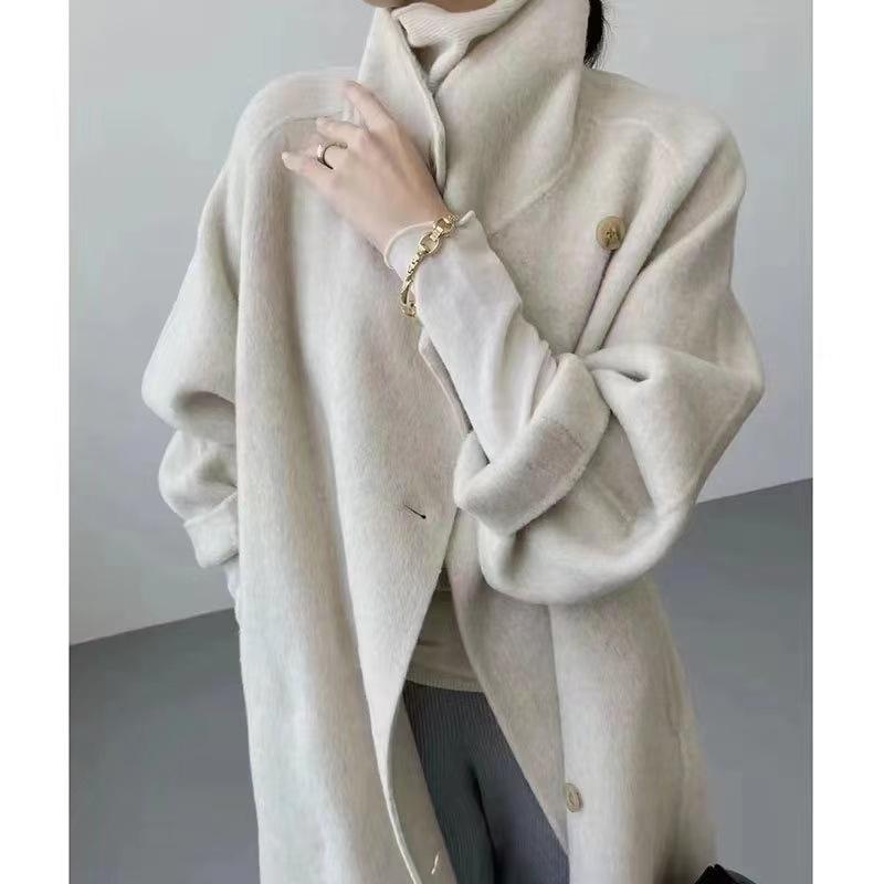 Dámská podzimní a zimní vlněná bunda se stojatým límečkem