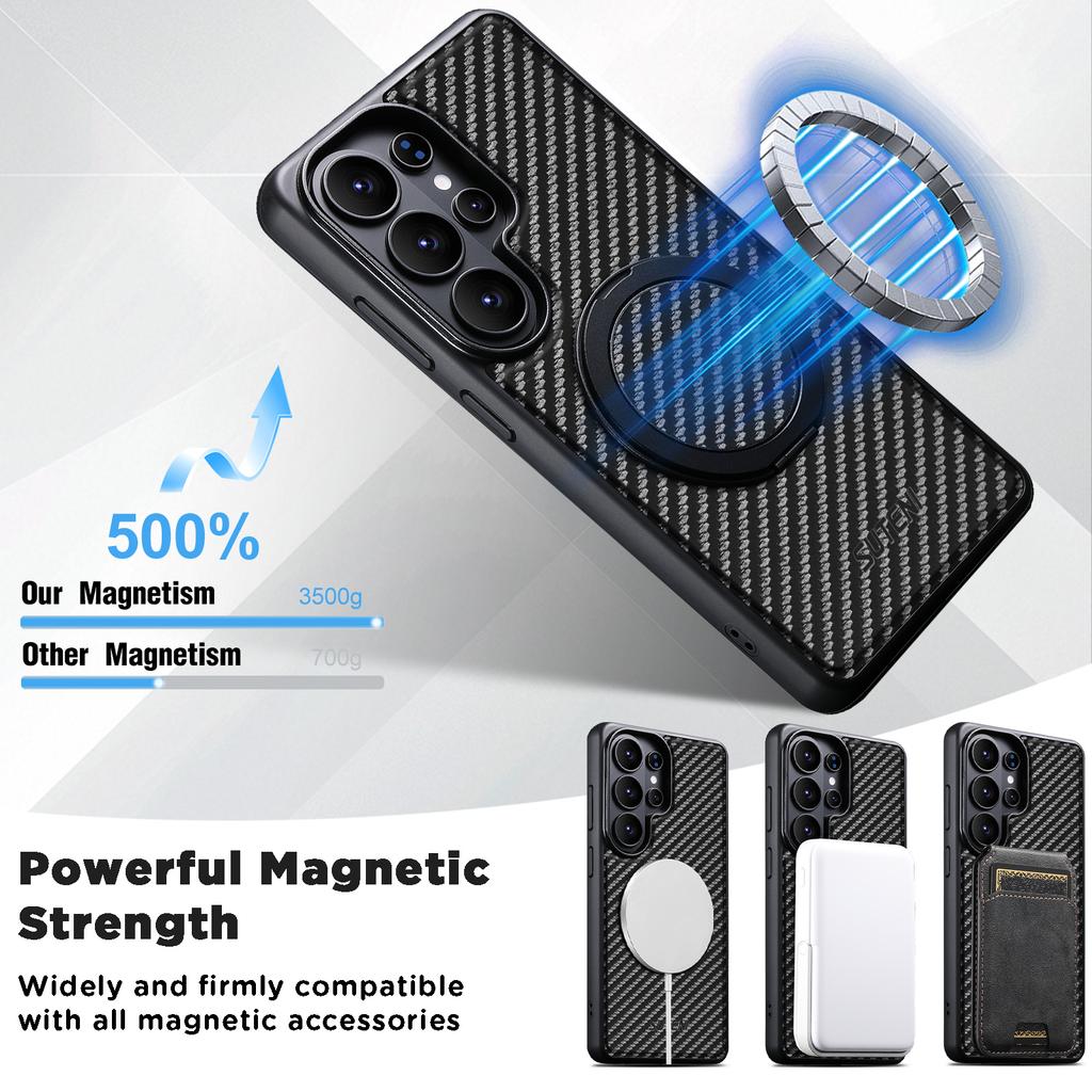 Mobile Phone Case Magnet Wireless Charging 360° Rotating Stand Faux Leather Ring Buckle for Samsung Galaxy S26 Ultra S25 S24 S23
