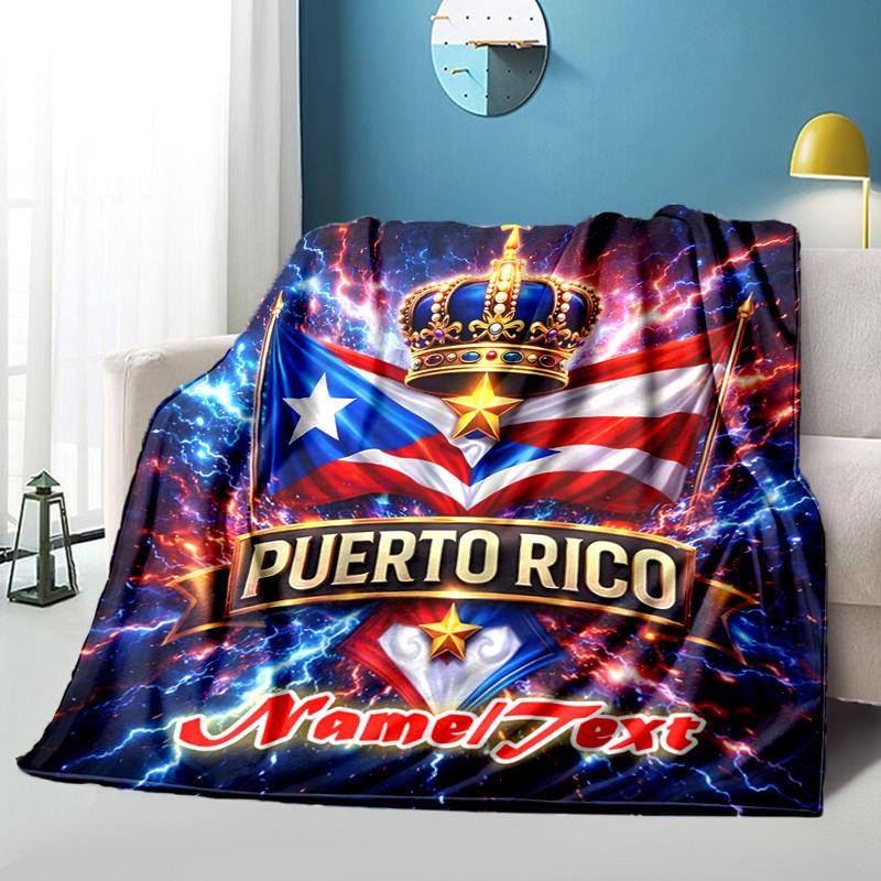 1PC Custom Name Puerto Rican Pride outdooor Flannel blankets Throw Blanket All-Season Throw Gift Bedspread for Couch, Bed, Camping Holiday Birthday gi