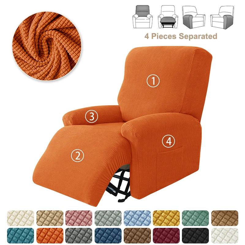 Unifarbener Liegesesselbezug Polarfleece Sofasitzbezug Stretch Rutschfest Rundumbezug Sesselhusse für Wohnzimmer orange