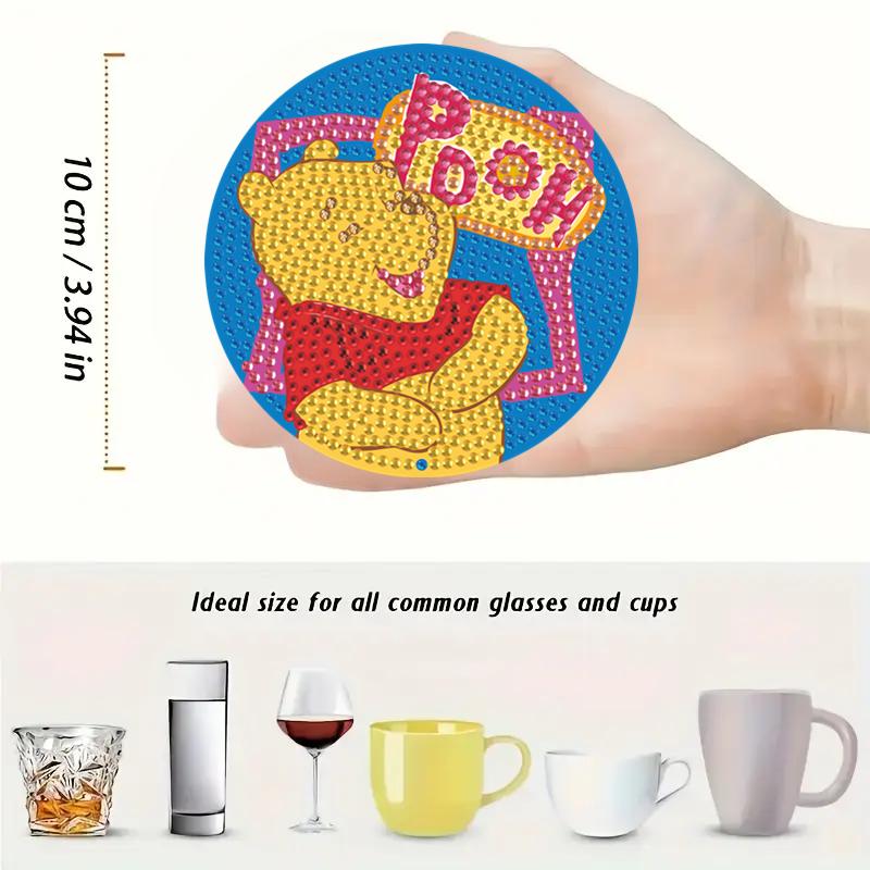 8pcs/Set Cute Little Bear DIY Diamond Painting Coasters with Holder Anti Slip Wood Drip Mats Crystal Rhinestones Diamond Art Coasters for Adults