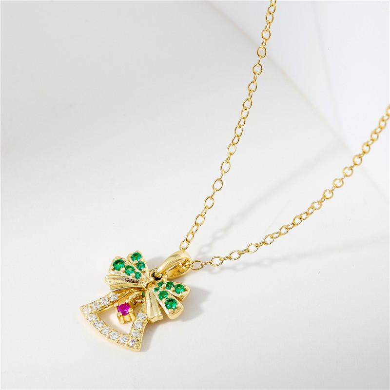 Arvaleff S925 Sterling Silver & 14k Gold Christmas Bell Necklace with Zircon and Diamonds