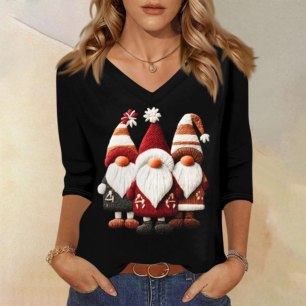 3/4 Sleeve Shirts For Women Print Christmas Tees Blouses Casual Plus Size Basic Tops Pullover