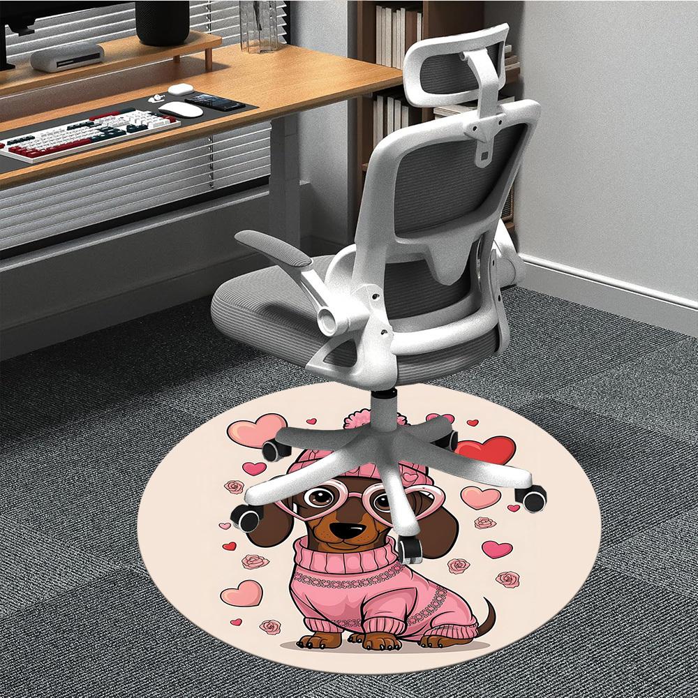 1PC Dachshund Hearts Office Round Area Rug, Mat Suitable For Office, Under Office Chairs Bedroom Living Room Home Decor, Room Deco