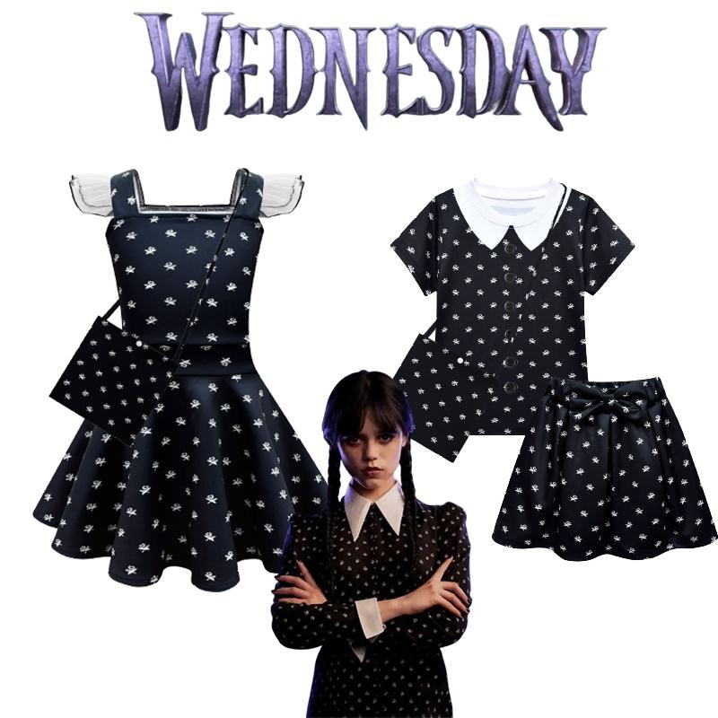 The Addams Family Wednesday Cosplay Costume Black Dress For Halloween Party