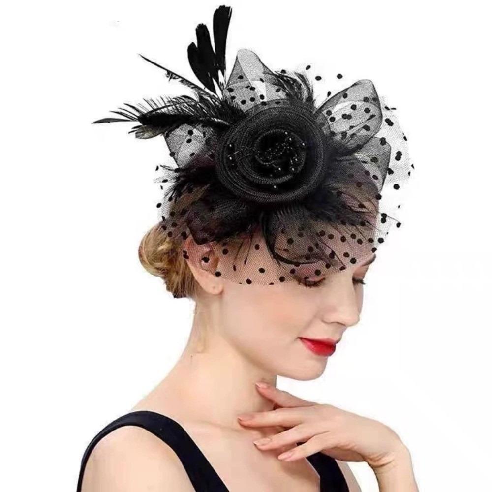 Elegant Tea Party Mesh Hair Band Exquisite Bride Headdress Feathers Fascinator Hat  Dance Show