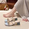 2025 New Women's Fashionable Rhinestone High-heeled Sandals Summer Women's Sexy Sandals Women's Leather Sandals Plus Size