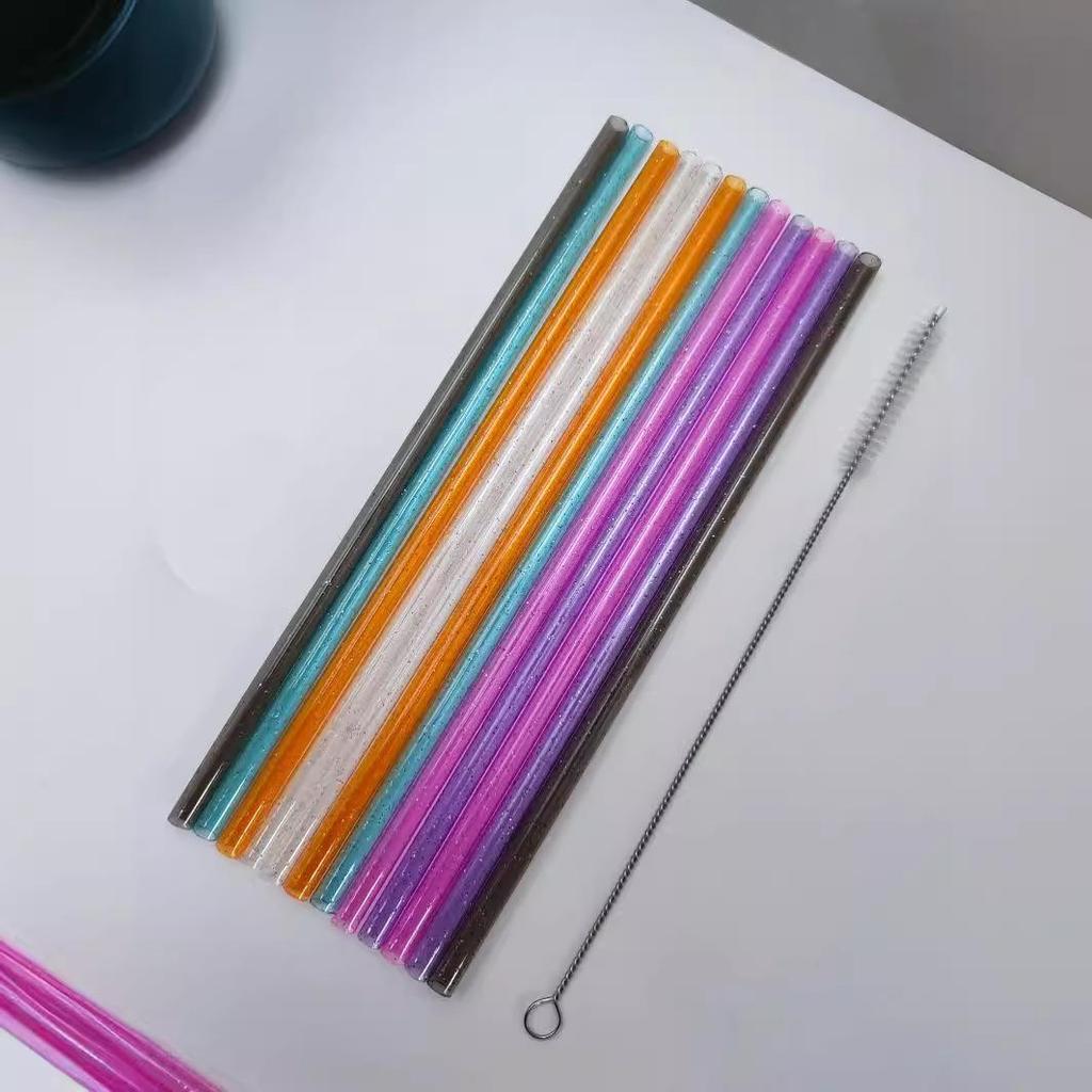 23cm Gold Glitter Reusable Plastic Straw with Ring