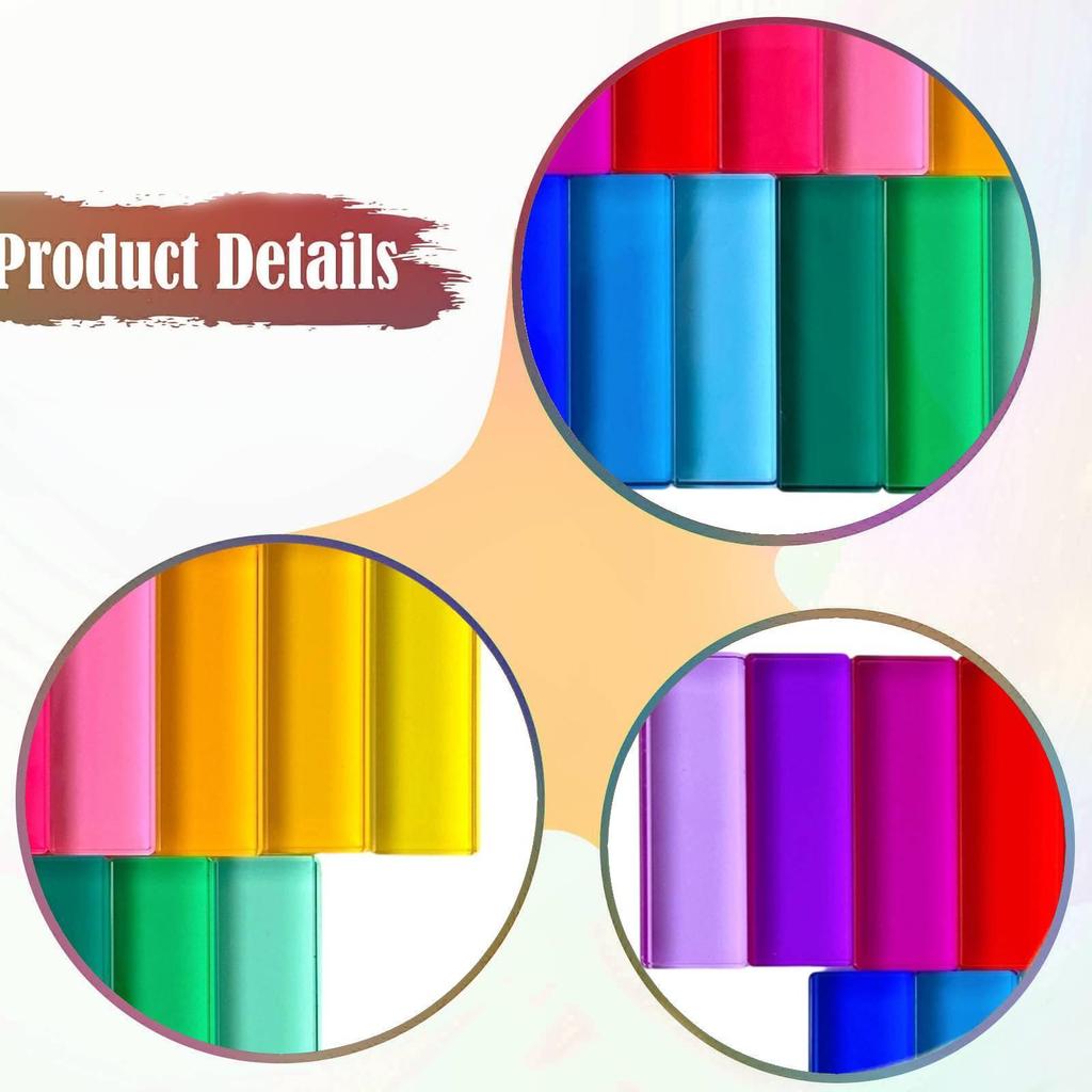 15x Rainbow Blocks Birthday Gifts Translucent Rectangle Learn Color Sensory Training Toys Stacking