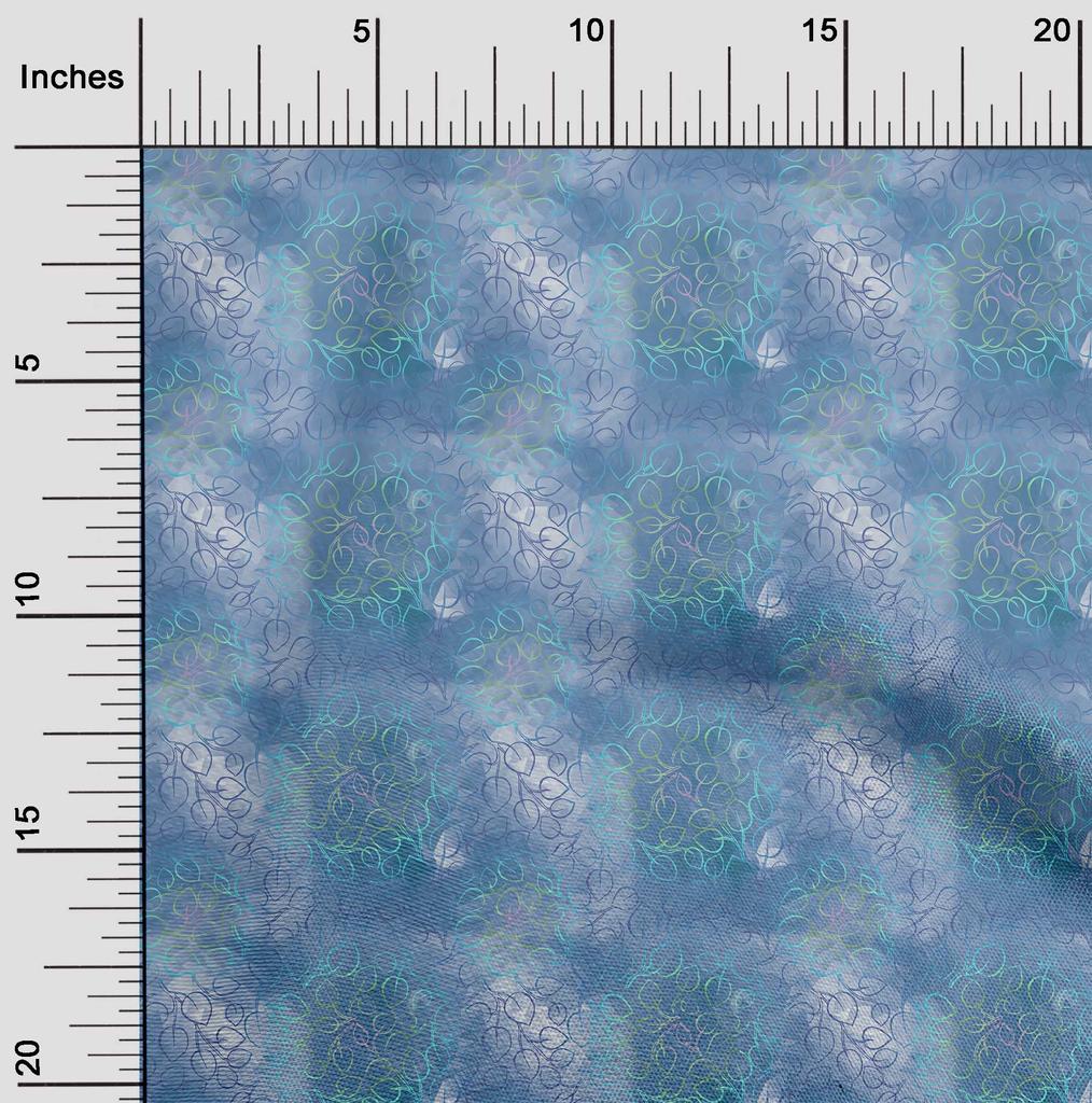 oneOone Cotton Flex Medium Blue Fabric Leaves Dress Material Fabric Print Fabric By The Yard 40 Inch
