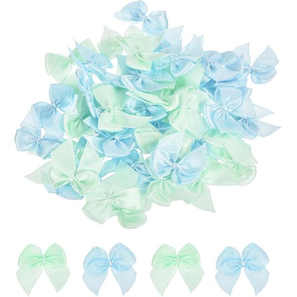 MECCANIXITY 50Pcs Mini Ribbon Bow 1" Mini Fabric Satin Ribbon Flower Bows for Craft DIY Sewing Wedding Birthday Party Pink & Blue
