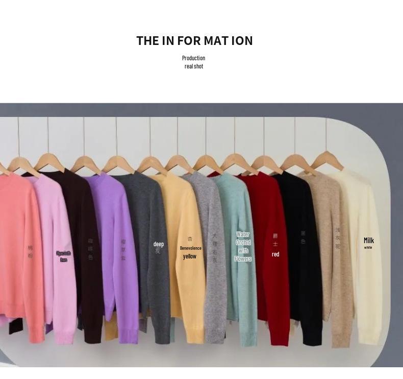 Dámský měkký kašmírový svetr s dlouhým rukávem a kulatým výstřihem - Módní, všestranný a pohodlný úplet.