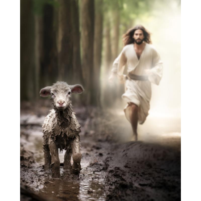 Lamb of God and Cross Scared Heart of Jesus Poster Christian Religion Canvas Painting Wall Art  Picture for Room Home Decor
